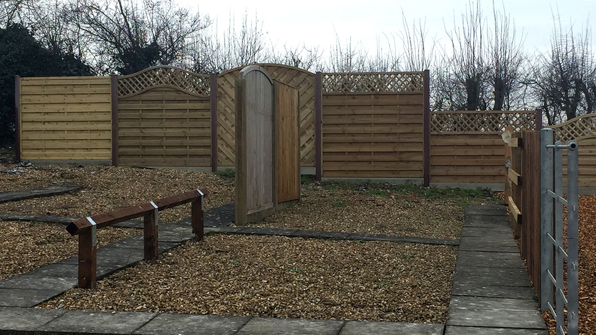 Various fencing panels and rails on display at Winchester yard