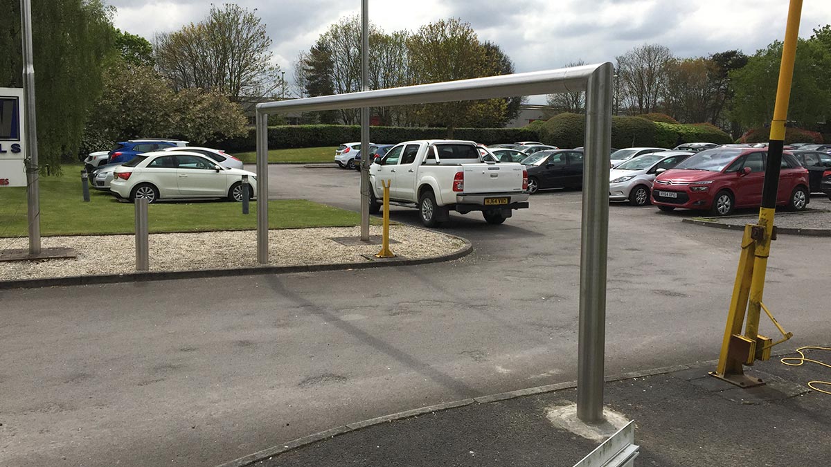 Polished stainless steel height barrier, Nursling