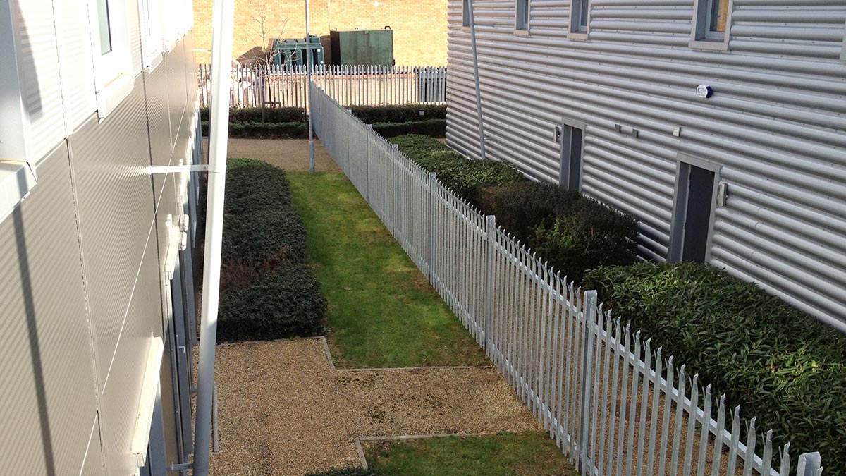 Steel palisade security fencing at industrial unit in Andover