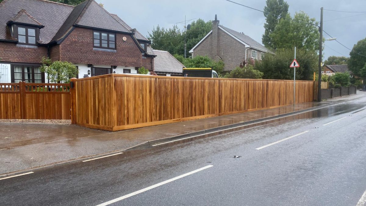 Hardwood Iroko fencing and automated electric gates - Fair Oak, Hampshire