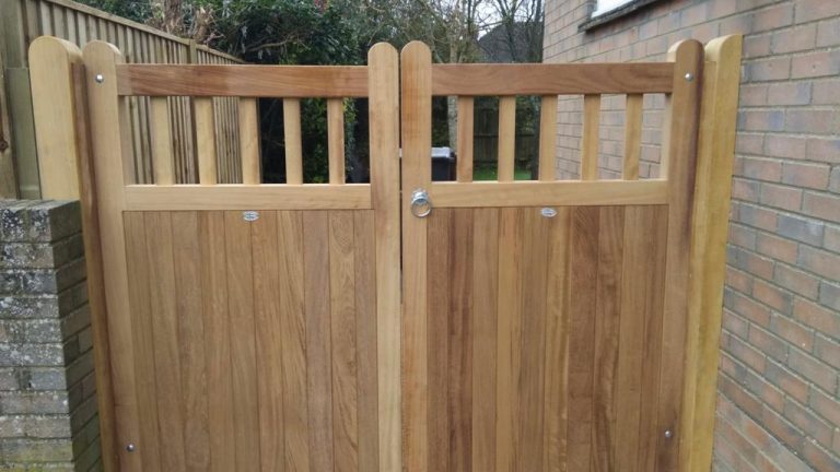 Bespoke Iroko hardwood 4x3 gate frames with spindles and hardwood posts - Southampton