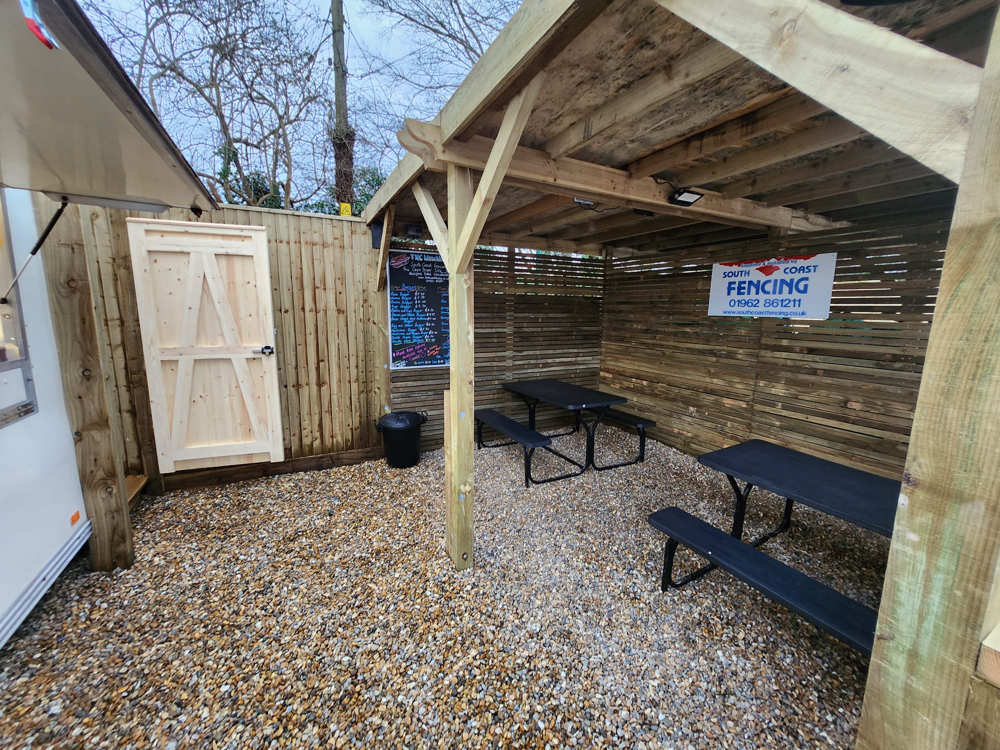 Seating area at TNC Munchbox - New Burger Van at South Coast Fencing